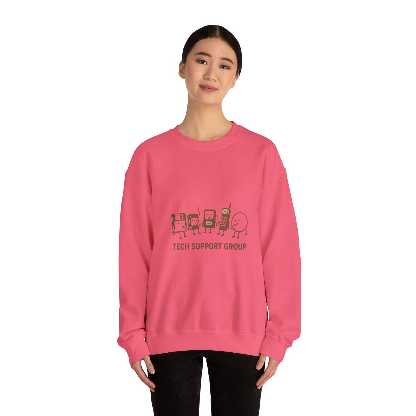 Tech Support Group Crewneck Sweatshirt – Cute IT Help Cartoon