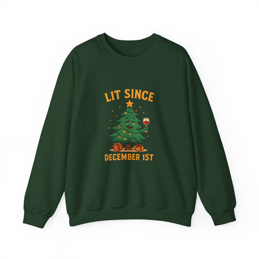 Christmas Sweatshirt — "Lit Since December 1st" Holiday Tree Crewneck