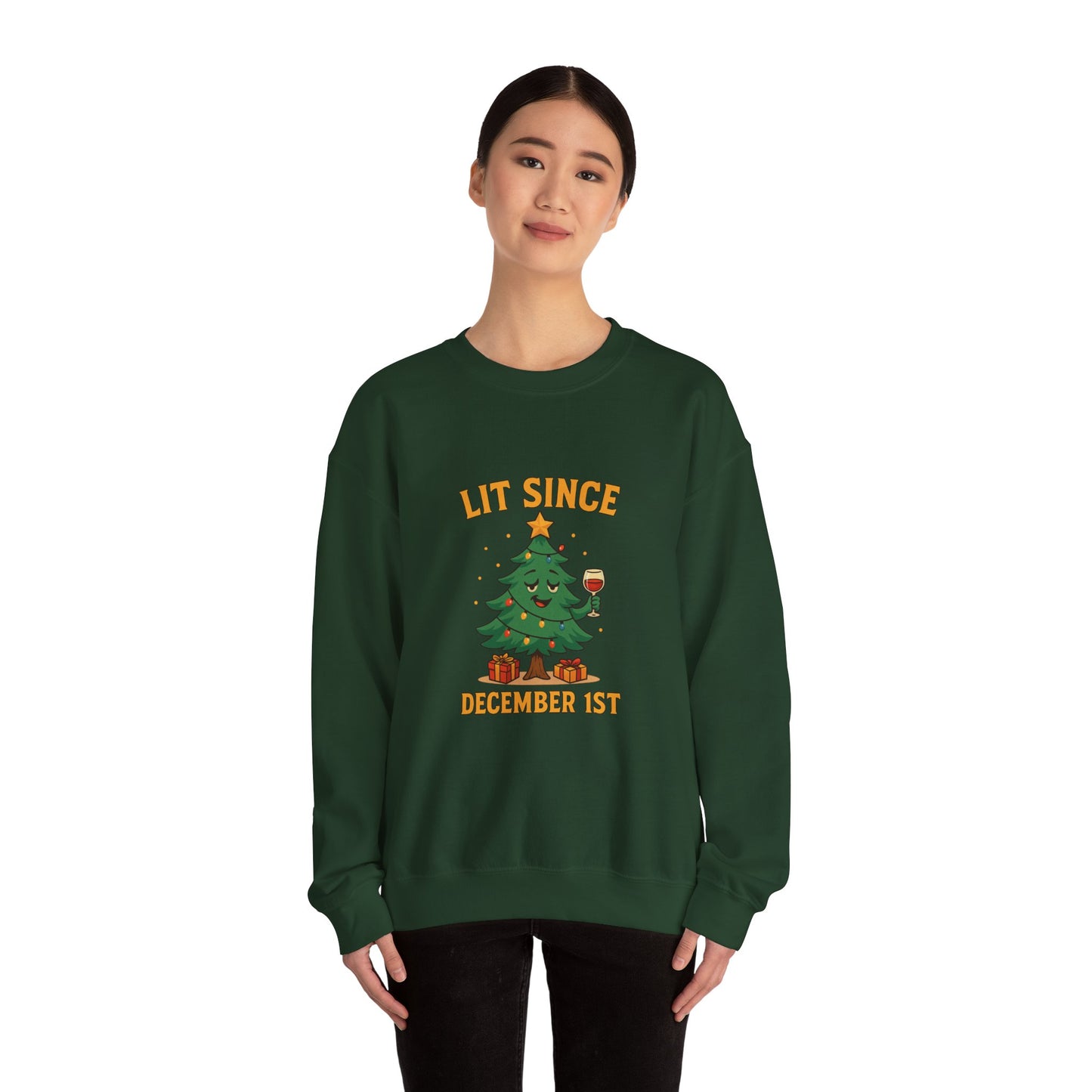 Christmas Sweatshirt — "Lit Since December 1st" Holiday Tree Crewneck