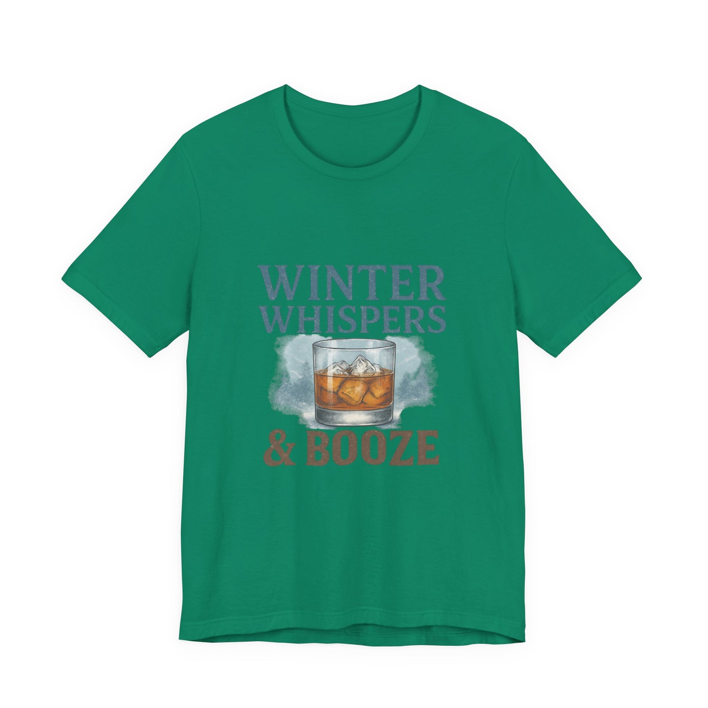 Winter Whispers & Booze T-Shirt — Whiskey Holiday Tee for Winter Parties