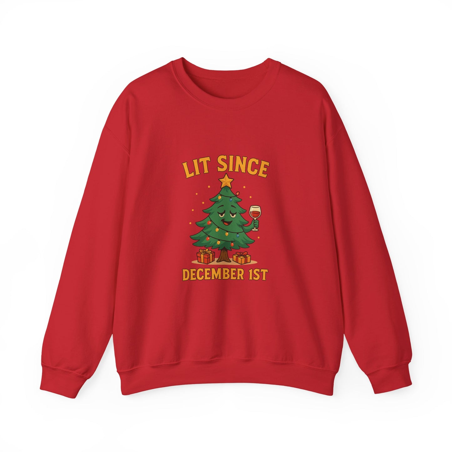 Christmas Sweatshirt — "Lit Since December 1st" Holiday Tree Crewneck