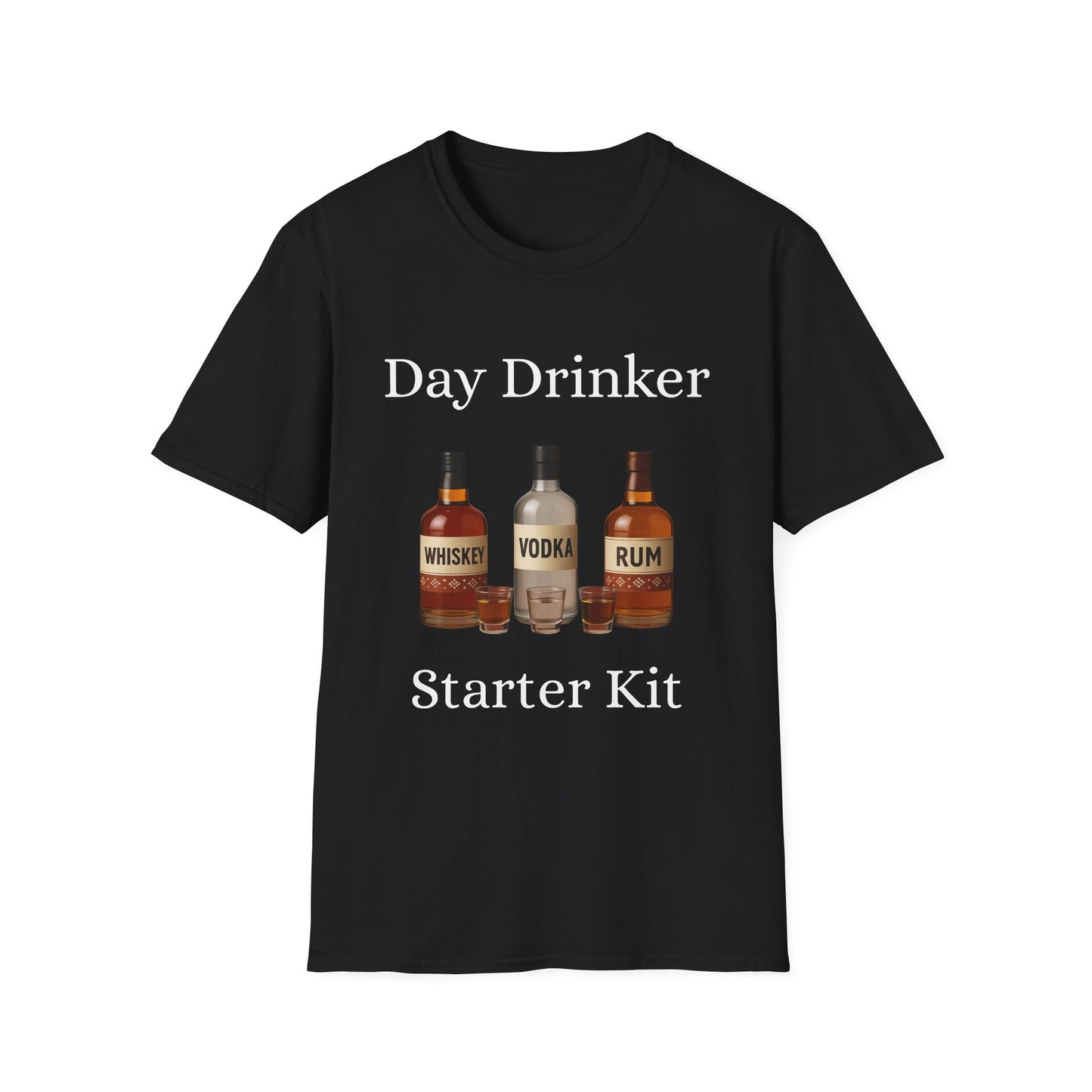 Liquor Bottle Graphic T-Shirt — Whiskey Vodka Rum Vintage Bar Tee