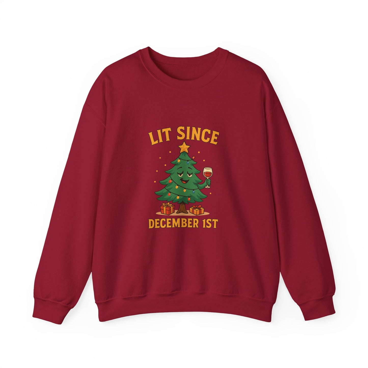 Christmas Sweatshirt — "Lit Since December 1st" Holiday Tree Crewneck