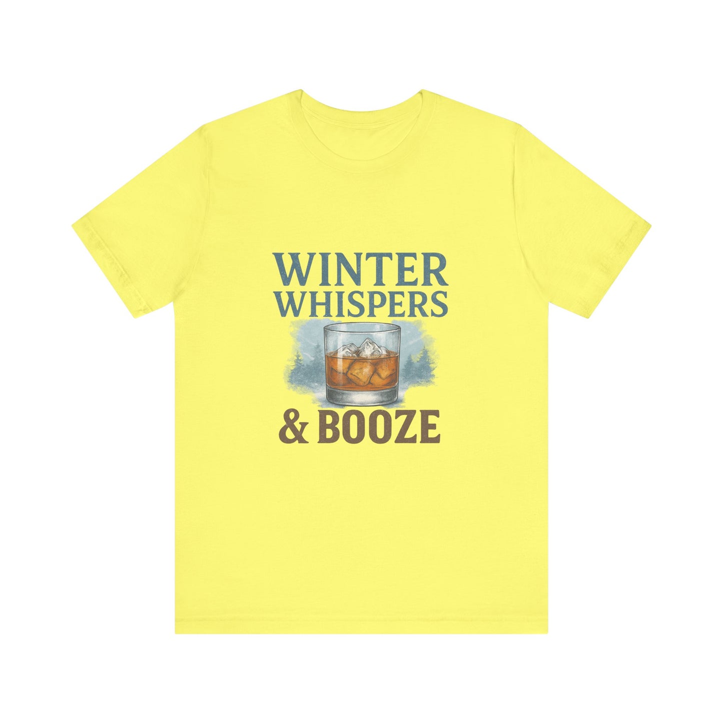 Winter Whispers & Booze T-Shirt — Whiskey Holiday Tee for Winter Parties