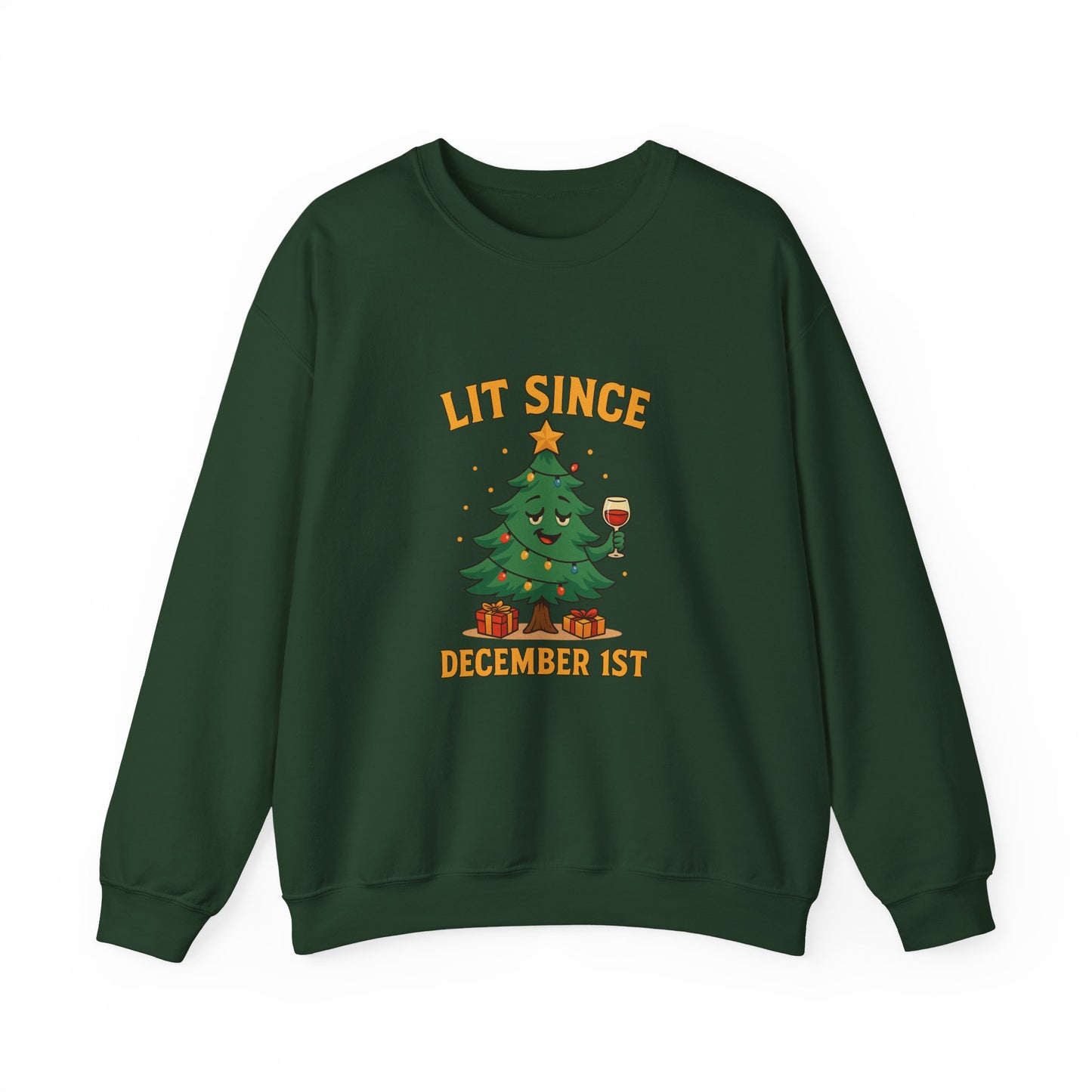 Christmas Sweatshirt — "Lit Since December 1st" Holiday Tree Crewneck