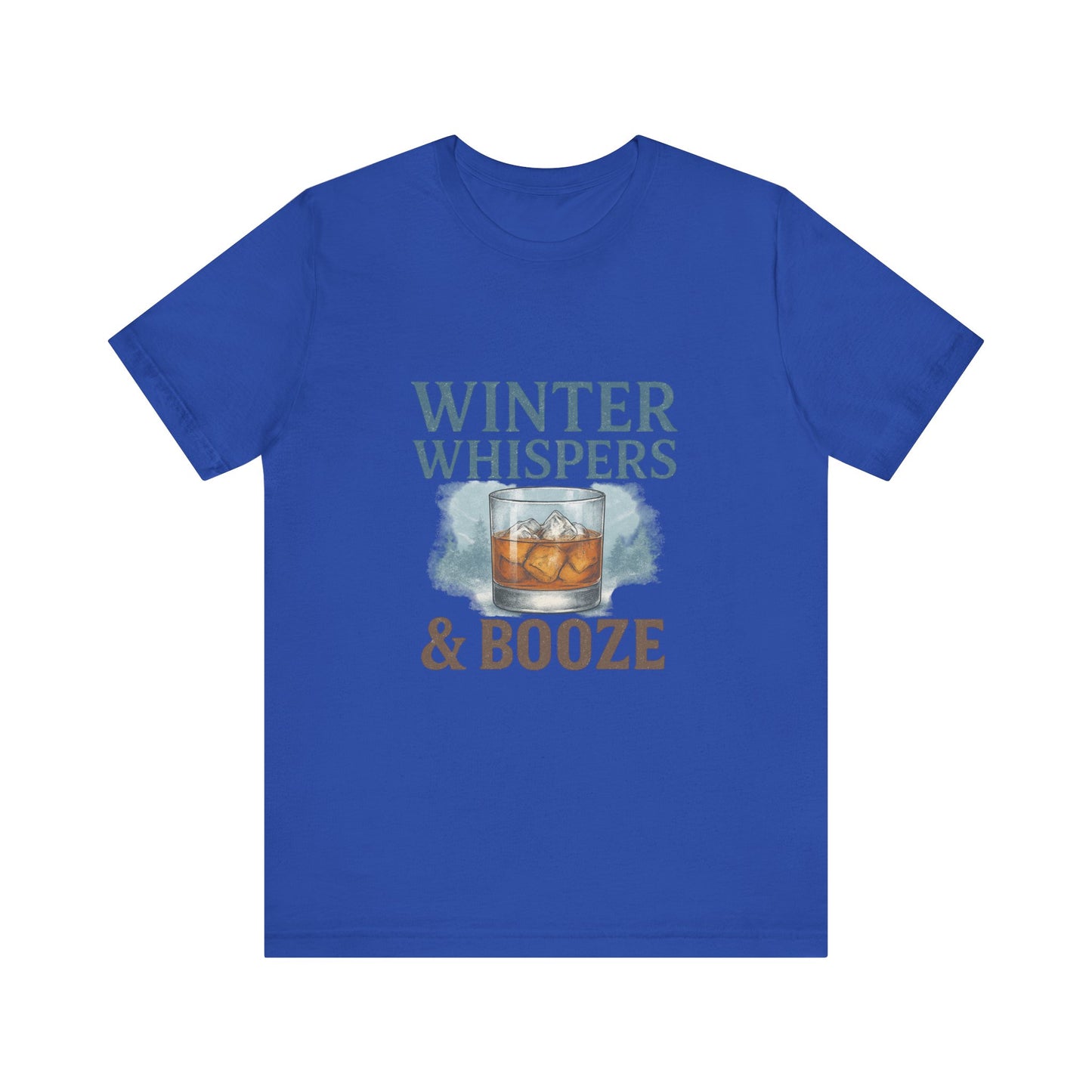Winter Whispers & Booze T-Shirt — Whiskey Holiday Tee for Winter Parties