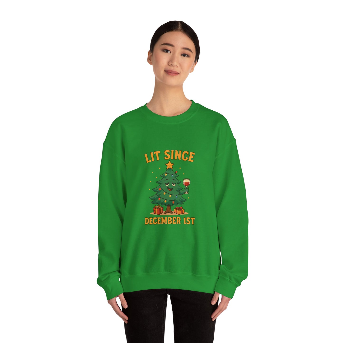 Christmas Sweatshirt — "Lit Since December 1st" Holiday Tree Crewneck