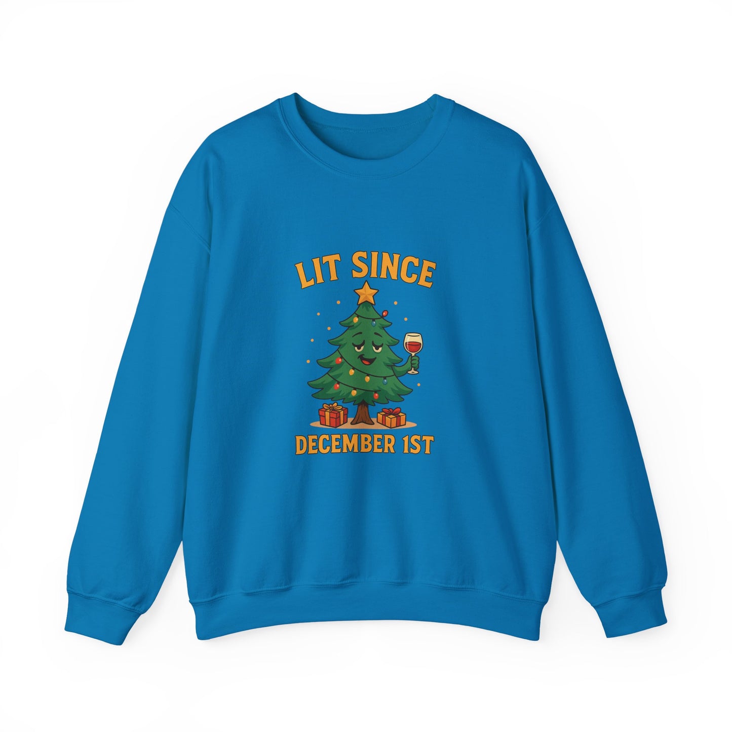 Christmas Sweatshirt — "Lit Since December 1st" Holiday Tree Crewneck