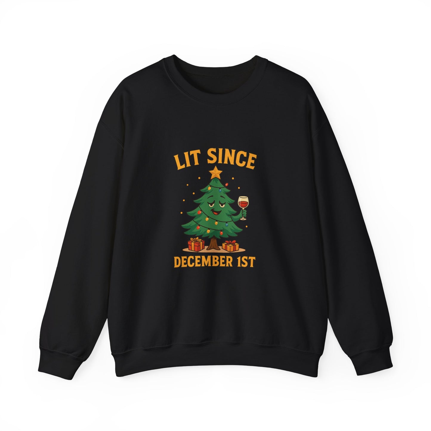 Christmas Sweatshirt — "Lit Since December 1st" Holiday Tree Crewneck