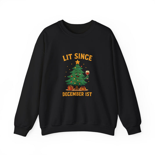 Christmas Sweatshirt — "Lit Since December 1st" Holiday Tree Crewneck
