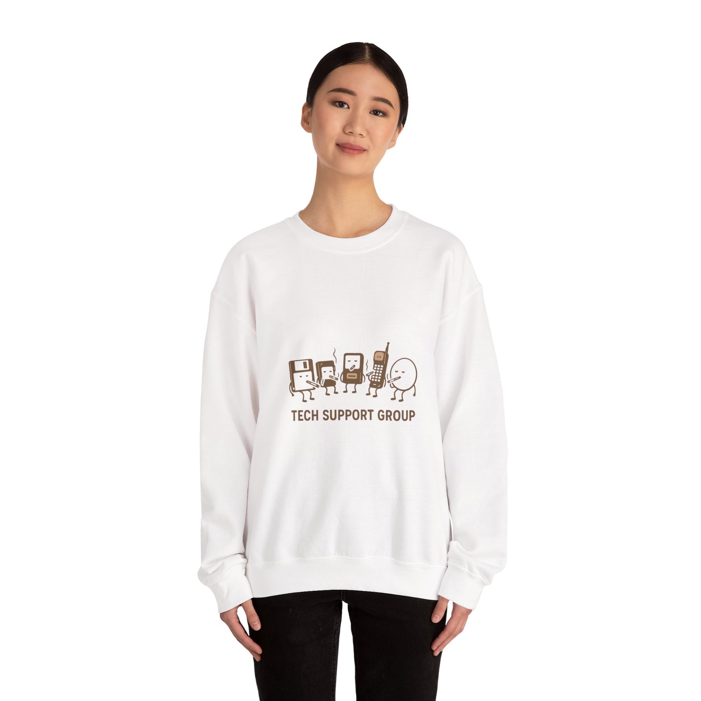 Tech Support Group Crewneck Sweatshirt – Cute IT Help Cartoon