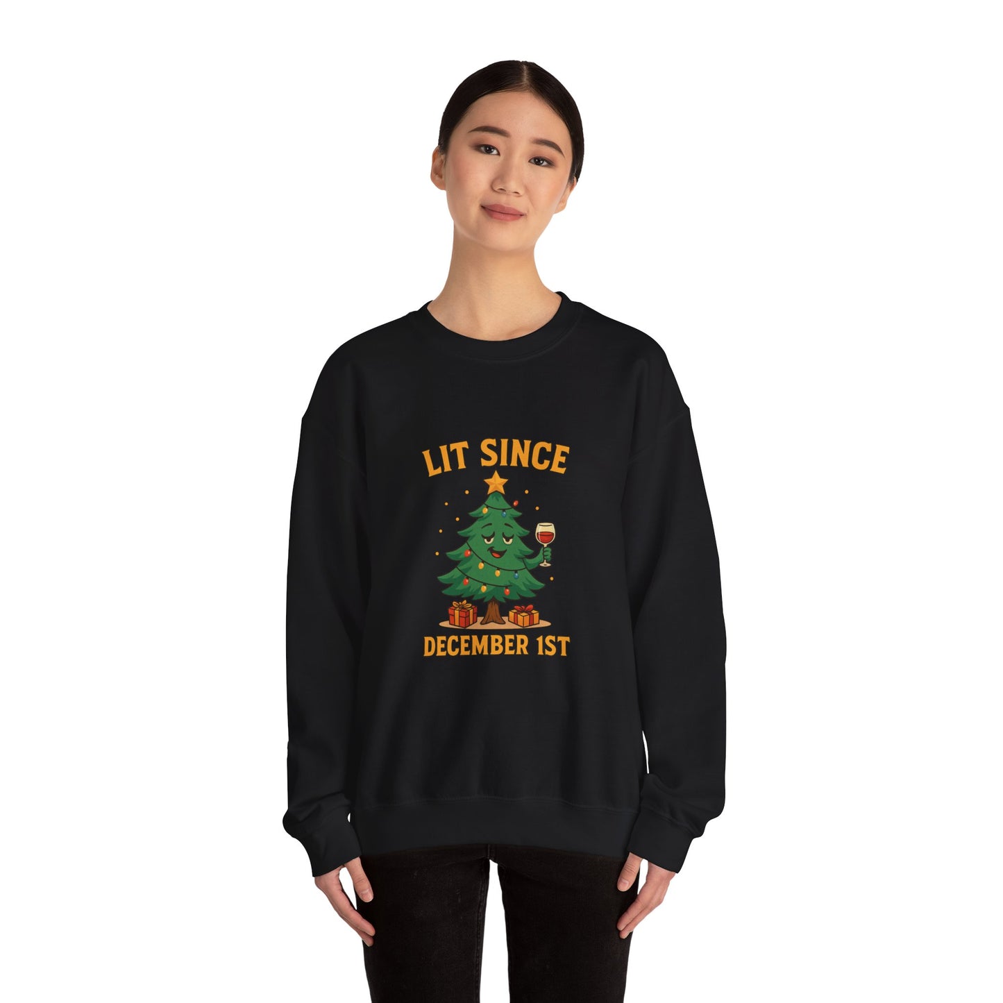 Christmas Sweatshirt — "Lit Since December 1st" Holiday Tree Crewneck