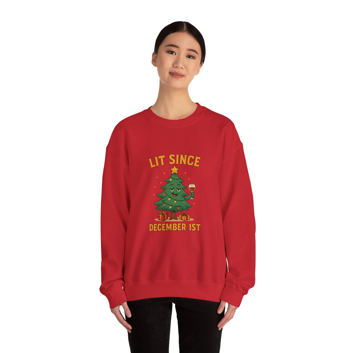Christmas Sweatshirt — "Lit Since December 1st" Holiday Tree Crewneck
