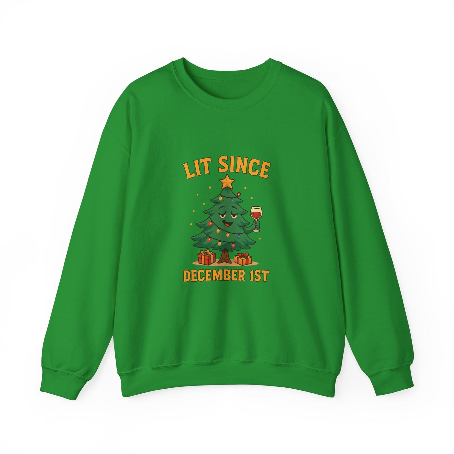 Christmas Sweatshirt — "Lit Since December 1st" Holiday Tree Crewneck