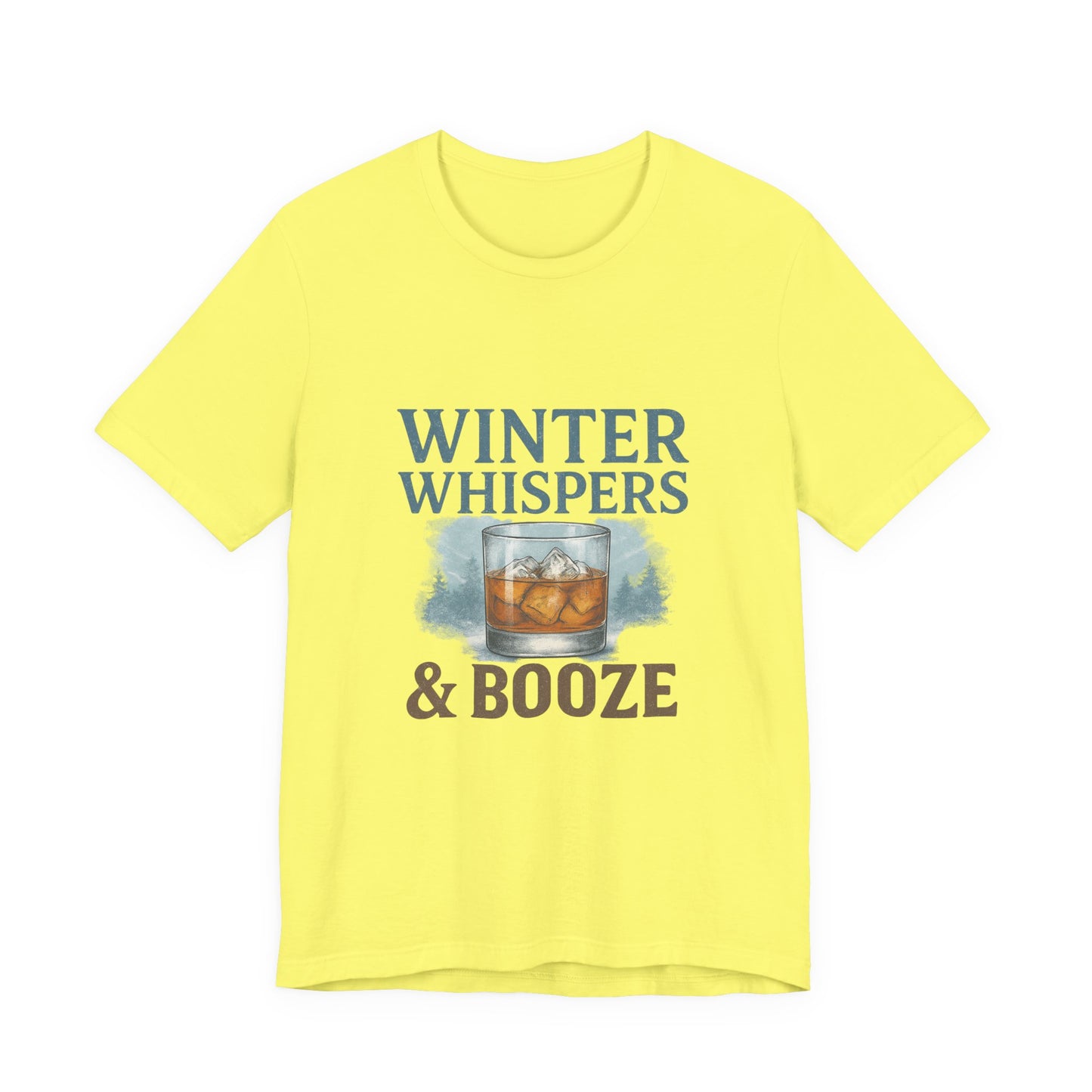 Winter Whispers & Booze T-Shirt — Whiskey Holiday Tee for Winter Parties