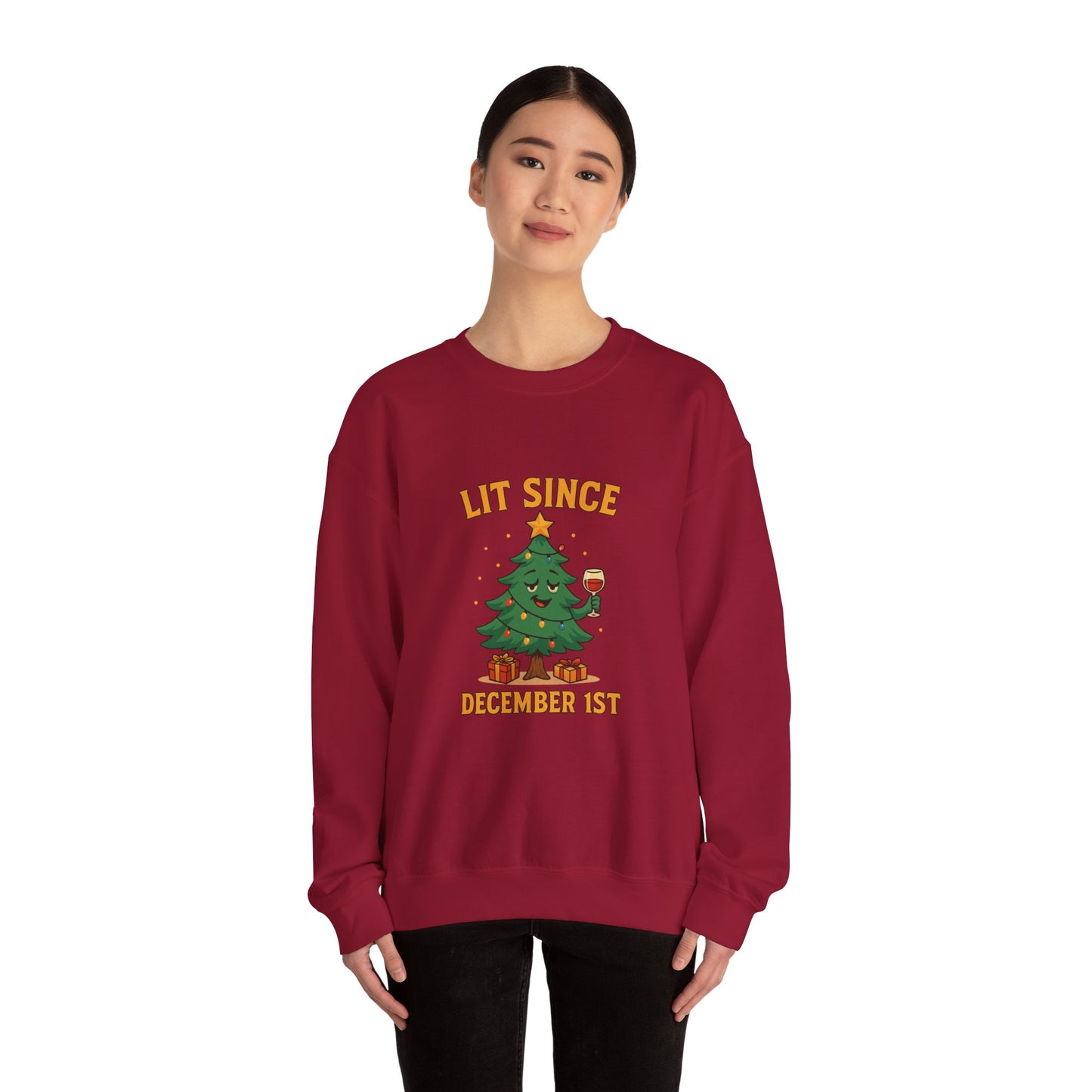 Christmas Sweatshirt — "Lit Since December 1st" Holiday Tree Crewneck
