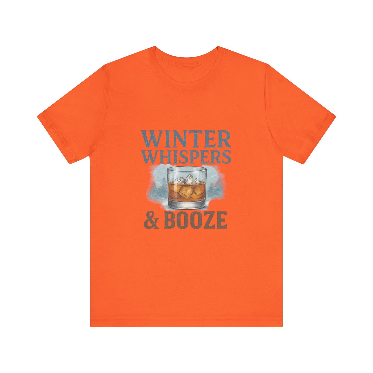 Winter Whispers & Booze T-Shirt — Whiskey Holiday Tee for Winter Parties