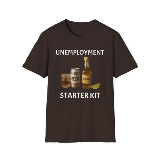 Unemployment Starter Kit T‑Shirt — Funny Beer & Tequila Graphic Tee
