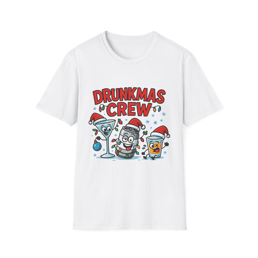 Drunkmas Crew T-Shirt — Funny Christmas Party Tee with Festive Cocktail Characters
