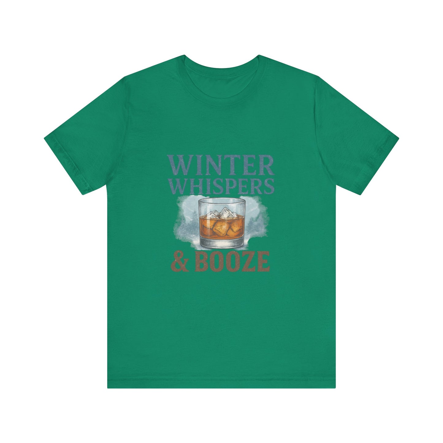 Winter Whispers & Booze T-Shirt — Whiskey Holiday Tee for Winter Parties