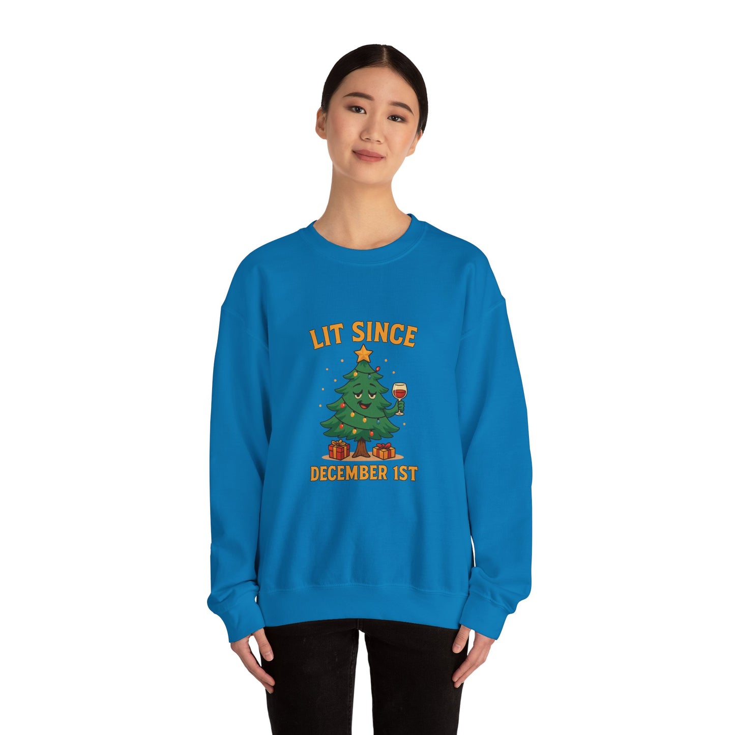 Christmas Sweatshirt — "Lit Since December 1st" Holiday Tree Crewneck